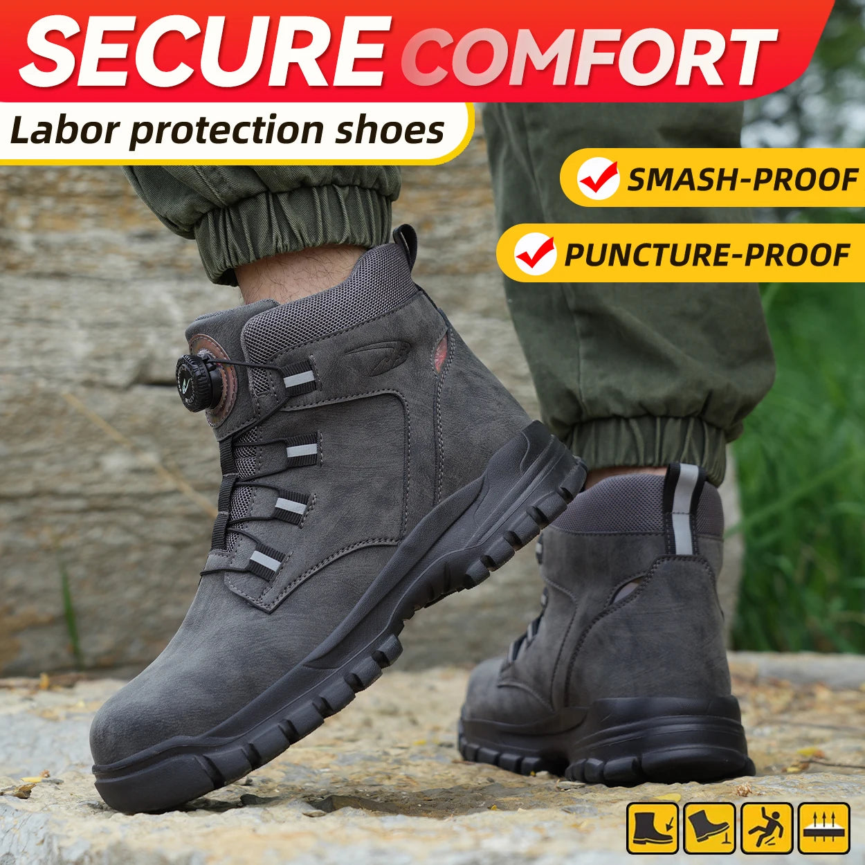 Steel Toe  Non Slip Work Shoes Man Puncture Proof Protective Work Safety Boots