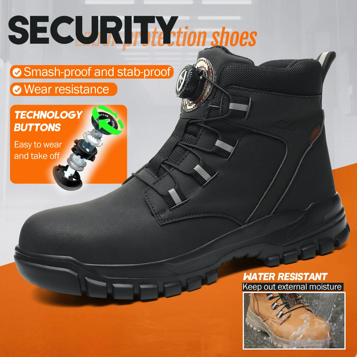 Steel Toe  Non Slip Work Shoes Man Puncture Proof Protective Work Safety Boots