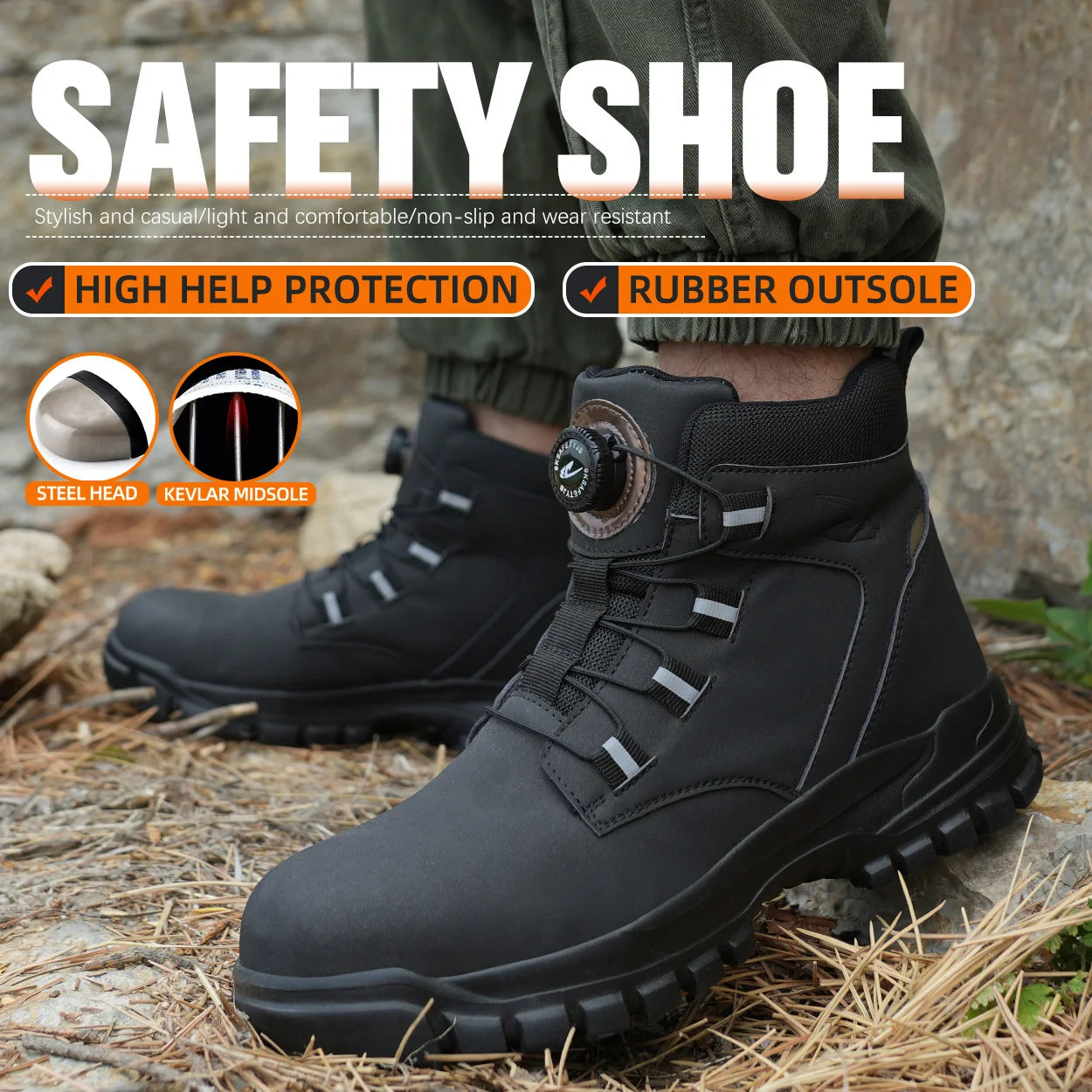 Steel Toe  Non Slip Work Shoes Man Puncture Proof Protective Work Safety Boots